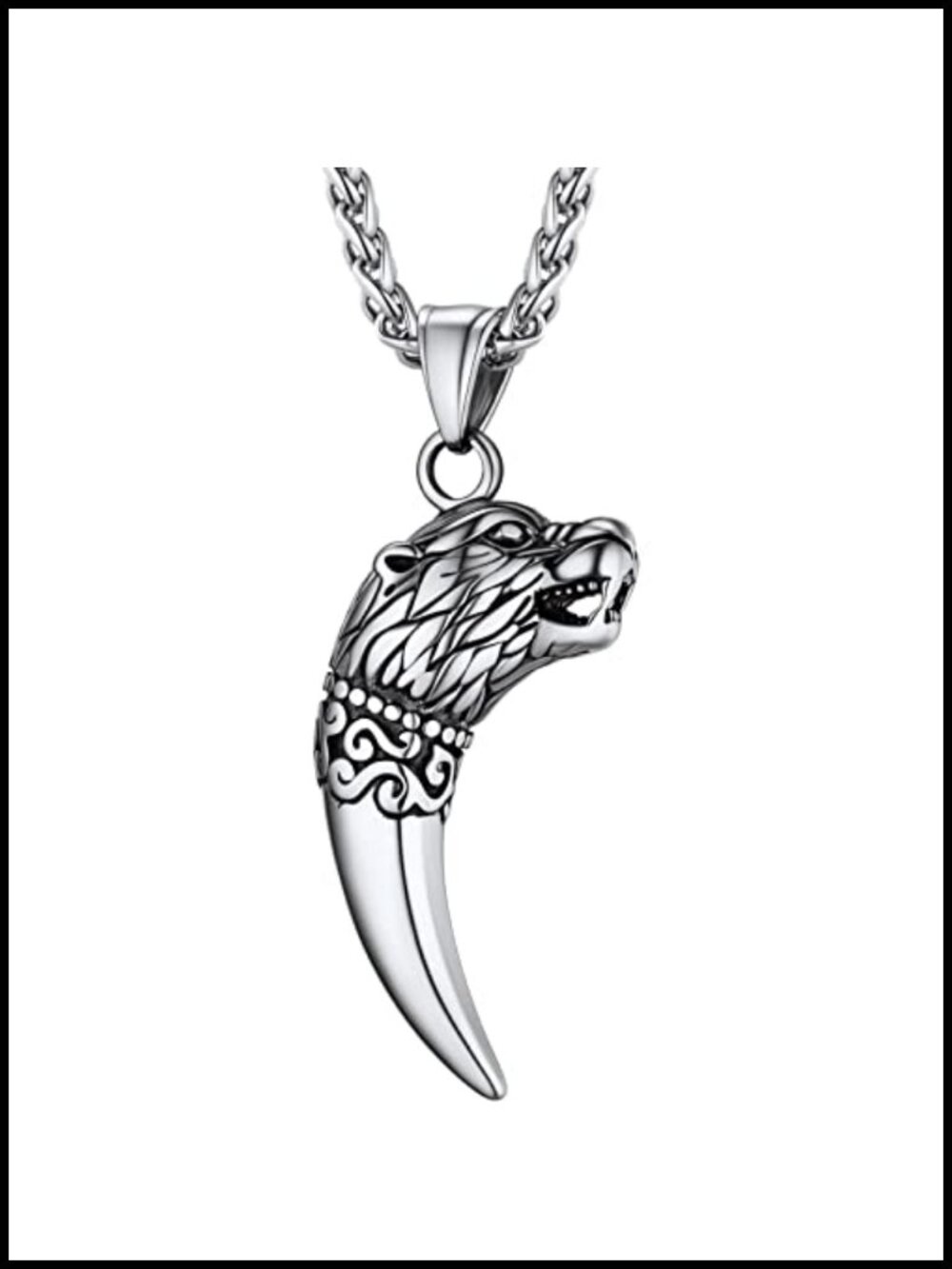 Stainless Steel Wolf Pendant Necklace, Viking Goth Men's Adjustable 22-24 Inch